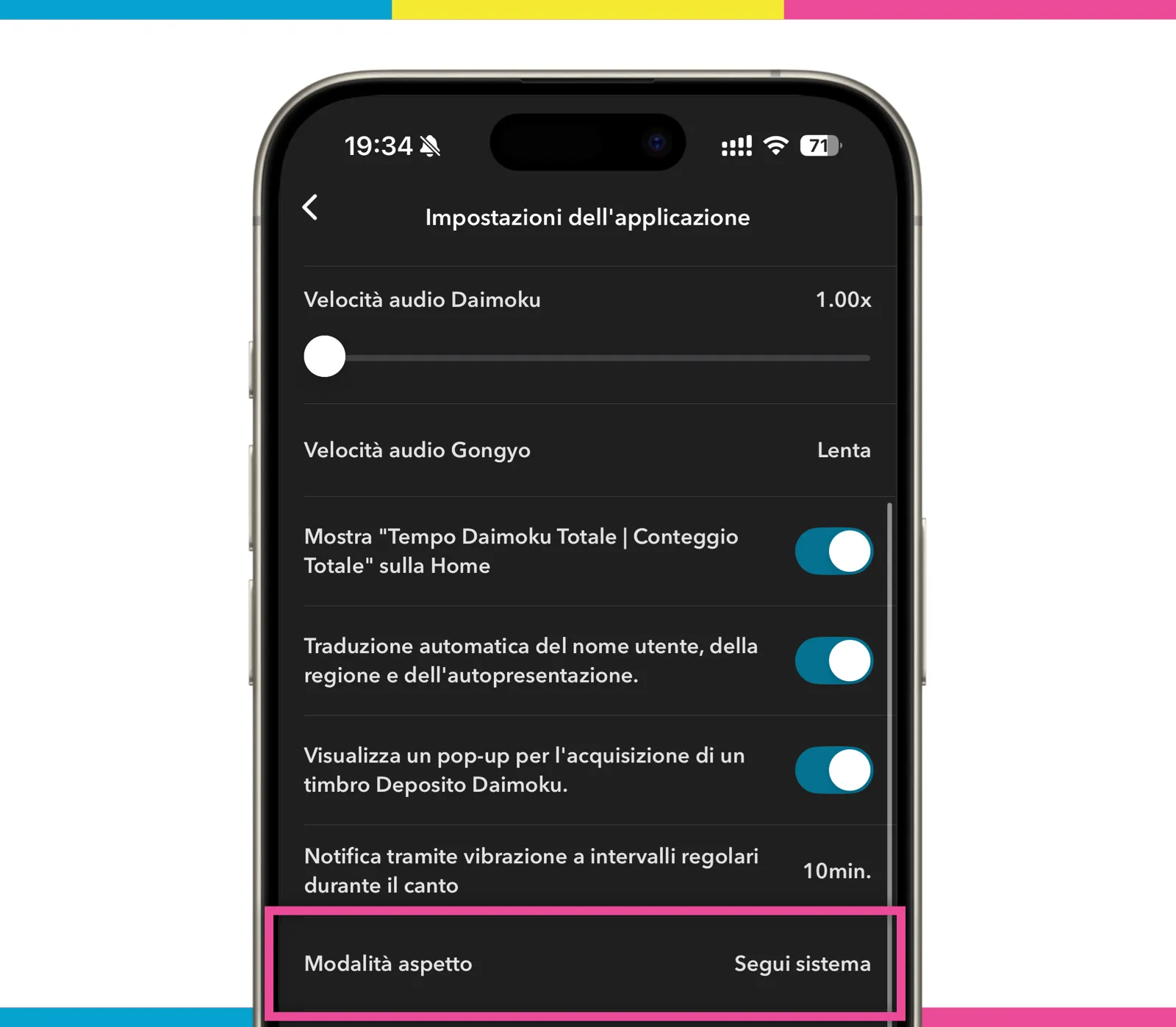 Schermata Impostazioni